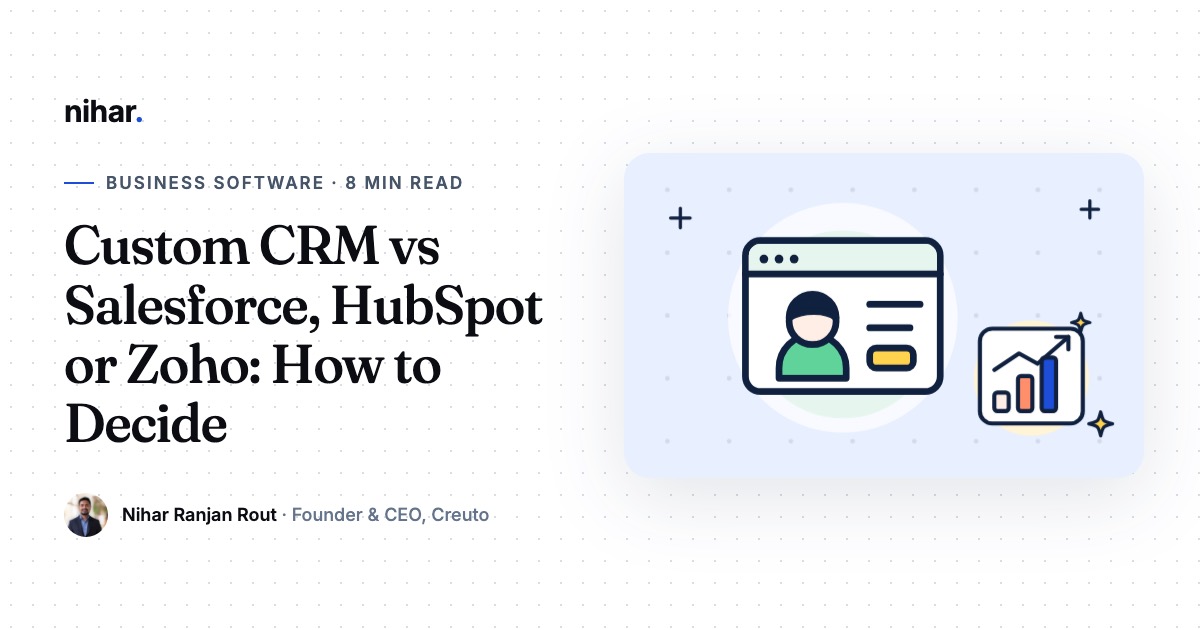 Custom CRM vs Salesforce, HubSpot or Zoho: When Building Your Own Makes Sense: guide by Nihar Ranjan Rout